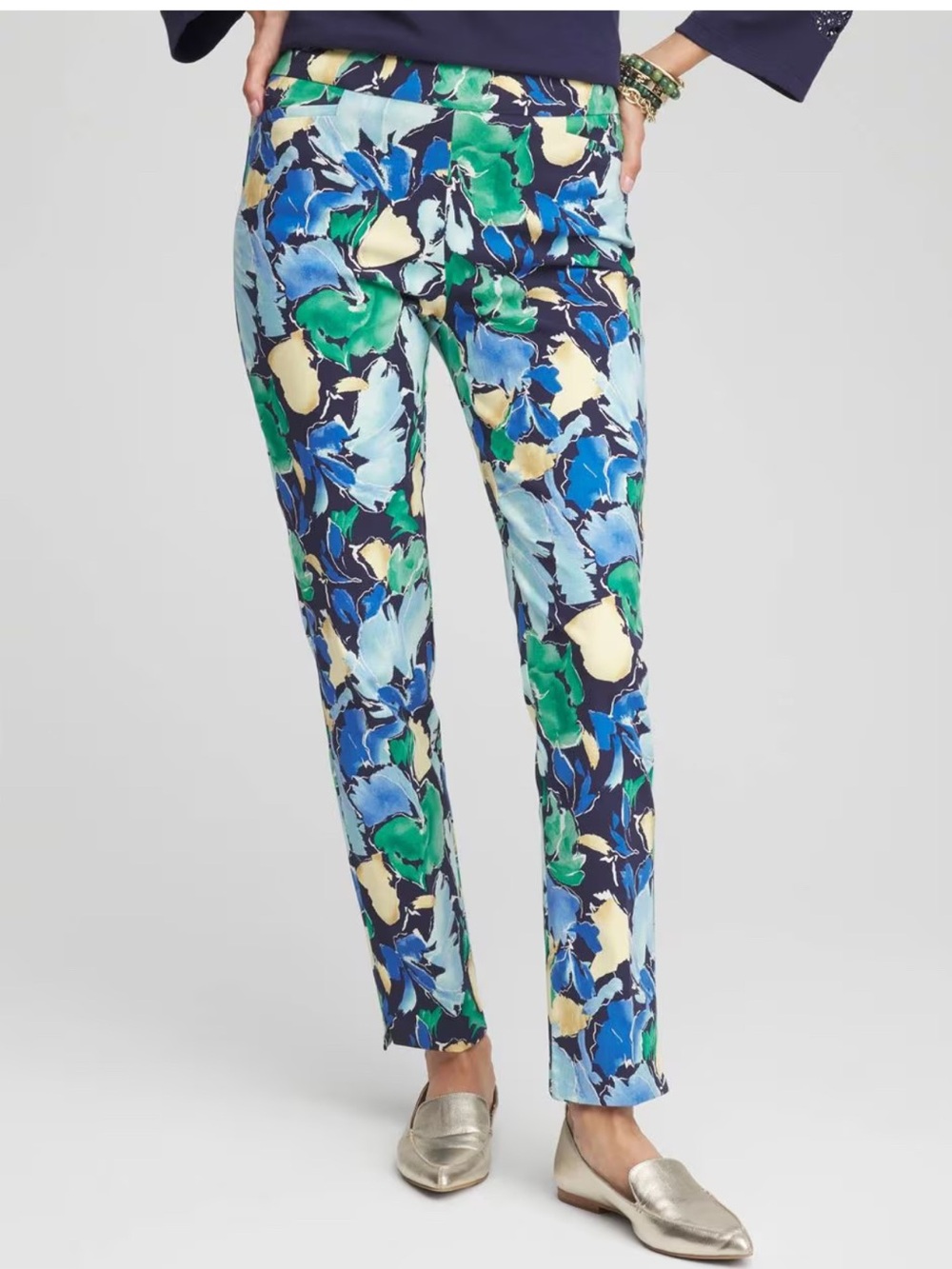 Chico’s Brigitte Pants Size 0.5 (6) Pull On Floral Stretch